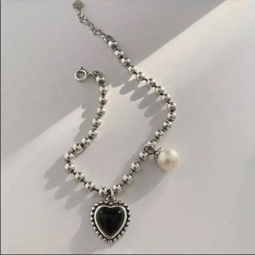 PEARL HEART 925 STERLING SILVER BRACELET, NICE BRACELET, CUTE BRACELET - Picture 5 of 6